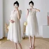 Maternity Dresses 5043# Summer Korean Fashion Maternity Long Dress Sweet Chic Ins A Line Clothes for Pregnant Women Ins Postpartum Pregnancy 230417