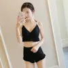 Korean Summer Sexy Simple Black Sleeveless Halter Princess Tankini Bathing Suit Two Piece Modest Swim Suit2863