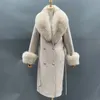 Trench-Coat en mélange de laine pour femme, avec col en vraie fourrure, élégant, ceinture, Double boutonnage, veste d'hiver, 231116