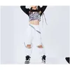 Stage Wear 2023 Jazz Dance Performance Costumes pour enfants Black Crop Tops Pantalon blanc lâche Costume Filles Hip Hop Vêtements DQS8212 Drop Del Dhujg