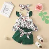 Ensembles de vêtements Hibobi bébé fille vêtements doux haut à manches à volants à fleurs short de couleur unie avec bandeau pour 0-18 mois filles fleur
