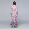 Casual Dresses Wtianyuw 2023 Brand Designer Long Maxi Vintage Print Runway Women Big Swing Holiday Beach Chicon Clothing