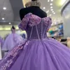 Luxuoso roxo querida 3d flores vestido de baile quinceanera vestido 2024 fora do ombro vestido de princesa doce 16 vestido