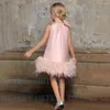 Meisjesjurken 2023 Dress Pink Feather Princess Dres Flower Baby Birthday Party First Communion