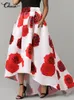 Spódnice bohemian kwiatowy nadruk maxi spódnice Celmia mody Swing spódnica Kobiety Wysoka talia Asymetryczne Jupes Casual Holiday Long Faldas 230417