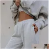 Women'S Tracksuits Women Sport Two Piece Clothing Set Tracksuit Solid Color Hoodie Sweatshirt Long Pant Jogger Outfit Female Sweat D Ot0Nb