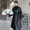 Erkekler trençkotları IEFB Erkekler trençkot Yuvarlak Boyun Pu Deri Rüzgar Dergisi Moda Kore Stil Diz Uzun Palto Trendi Gevşek Sonbahar 9C2816 Q231118