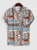 Camisas casuais masculinas Camisas Zaful for Men Tribal Print Bloups étnico Summer Streetwear camisa de lapela Férias de mangas curtas Button Tops com bolso J230417