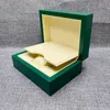 Custodie per scatole per orologi Scatola per orologi verde di alta qualità Elegante cassa per orologi in pelle AAA di lusso in legno con imballaggio di qualità con cuscino in microfibra 231116