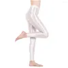 Women's Leggings Dames Solid Color Slim For Women Smooth zie door hoge uitgerekte vrouwelijke Sport Dance Yoga Bottoms Glossy strakke broek