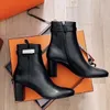 High quality Women's Ankle Boots Genuine Leather Shoes Middle Boot Block Heels Low Boots lady thick Heels pumps party wedding dress gift with box