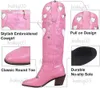 부츠 여성 카우보이 카우걸 부츠 하트 모양의 디자인 패션 스위트 설탕 서부 부츠 미끄러짐 핑크 레트로 신발 2023 새로운 뾰족한 발가락 T231117