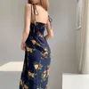 Sıradan elbiseler seksi moda turuncu çiçekler kısa etek kadınlar vintage fork boho yaz plaj baskısı maxi elbise kolsuz sundress 2023