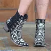Botas bordadas saltos grossos botas de tornozelo para mulheres zíper design moda apontou toe cowboy outono sapatos mulher 2022 inverno outono t231117