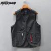 Herenvesten Japans casual vest marineblauw vest met zakken Singlebreasted losse katoenen mouwloze jas herfst vintage kleding 231116