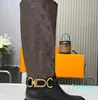 Women Westside Flat Bottom High Barrel Boots Brand Printed Metal Buckle Over the Knee Knight Boots Anti Slides Sole Ladies Knee Boot