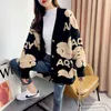 Yangqi Red Sweater Cardigan Coat Women's 2021 Spring and Autumn Cartoon Little Bear Lazy Korean Version Loose Knit