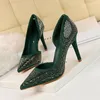 Elbise ayakkabıları kazançlı pompalar moda ofis payetli kumaş sivri uçlu ince topuklu 9.5cm 2023 narin tatlı düğün yüksek topuk ayakkabı