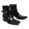 Militärkleid italienische Männer speicherte Zehen High Heels Western Styles Schwarze Doppelschnalle Cowboy Boots Schuhe Mann Mann