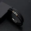 Bangle 2023 Men Leather Bracelets Stainless Steel Multilayer Braided Rope For Male Female Jewelry