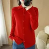 Capa feminina primavera outono suéter de caxemira cardigan casaco camisa gola 231116