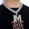 Pendentif Colliers Hip Hop Plein Cristal Lettre M Daisy Collier Avec Glacé Grande Largeur 20mm Bling Miami Cubain Chaîne Ras Du Cou Bijoux 294G