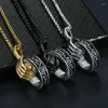 Pendant Necklaces Halloween Jewelry Stainless Steel Skull Skeleton Hand Ring Necklace Gold