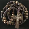 Pendant Necklaces Retro Style Men Women Catholic Christ Wooden Rosary Bead Cross Woven Rope Necklace