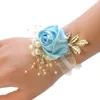 Dekorativa blommor Pearl Rose Ribbon Corsage handled bröllop brudtärna armband