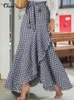 Röcke Celmia Damen Plaid Langer Rock Sommer Elegant Asymmetrisch Rüschen Hohe Taille Mujer Faldas Lässige Falte Meerjungfrau Jupe Longue 230417