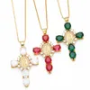 Luxury Gold Plated Pave Pendant 18K Copper Box Chain Cross Crucifix Virgin Mary Necklace for Women