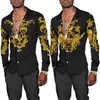 Camisas casuais masculinas Padrão de leão dourado 3D Men camisetas camisetas de manga comprida colar de colarinho de colar