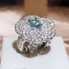 Anéis de casamento 925 selo exagerado anel de flor grande com zircônia branca espumante jóias de diamante para mulheres festa de aniversário presente 231117