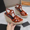 Luxury Women Designer Sandal Tribute Woven Leather Espadrille Wedge Sandals Calfskin Leathers Wedges Heeled Open Toe Summer Pumpar 35-43 With Box