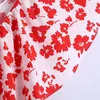 Women's Blouses Girls Cute Red Print Elastic Short Tops 2023 Leer Vrouw Elegant V Nek Bloemen Woman Chic Backless Ruffles Top