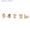 Stud 1Piece 20G Stainless Steel Piercing Bear Zircon Earring for Women Korean Jewelry Ear Stud Bear Flower Dangle Earrings for GirlsL231117