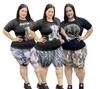 Große 5XL Neue Damen Trainingsanzüge Outdoor Freizeit Streifen Splice Kordelzug T-Shirt + Schnürshorts Zweiteiler Outfits
