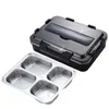 Ensembles de vaisselle Boîte à lunch en acier inoxydable de grande capacité avec 4 compartiments Conservation de la chaleur durable pour le pique-nique scolaire
