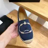 Embroidered lettering linen slip on Espadrilles shoes Sole spring flats loafers hand made luxury designers shoe for women casual luxe lounge factory footwear