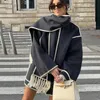 Women's Wool Blends Women Cashmere Woolen Coat With Scarf Long Sleeve Single Breasted Loose Coats Autumn Winter Elegant Lady Outwear Pocket Jacket 231116