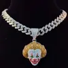 Men Women Hip Hop Movie Clown Pendant Necklace With 13mm Miami Cuban Chain Iced Out Bling HipHop Necklaces Male Charm Jewelry156K