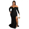 Robes de grande taille KEXU Sexy haute fendue élégante soirée femmes célébrité fête Maxi robe à manches longues sans bretelles moulante longue