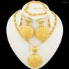 Halskette Ohrringe Set Perlen Schmuck für Frauen Hoop Anhänger Sets Afrikanische Dubai Golden Color Neckalce Nigeria Hochzeitsfeier Geschenk Schmuck Schmuck