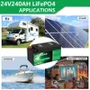 24V 240AH 200AH LIFEPO4 حزمة البطارية 25.6V 6144WH 5000+ دورة 100 ٪ سعة كاملة مدمجة 8S 200A BMS مع Bluetooth EU لا ضريبة