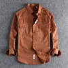 Camisas casuais masculinas outono americano retro sarja tecido camisa de carga moda puro algodão lavado velho manga longa blusas de bolso duplo 231116
