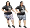 Große 5XL Neue Damen Trainingsanzüge Outdoor Freizeit Streifen Splice Kordelzug T-Shirt + Schnürshorts Zweiteiler Outfits