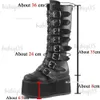 Bottes Goth Punk marque plate-forme compensées hautes bottes hautes pour femmes boucle zip cosplay noir blanc sur les bottes au genou chaussures femme T231117