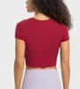 LU-371 Conjuntos de ioga com costelas Esportes Tops Roupas de ginástica Roupas íntimas femininas Camisa listrada Fitness respirável Blusa de treino