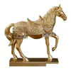 Objets décoratifs Figurines Artisanat Créatif Résine Objets Décoratifs Golden War Horse Statue Scpture Bureau Moderne Bureau Nordique Maison Dhm6A