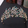 Green Crystal Rhinestone brudtiaror och kronor för kvinnor barock vintage bröllop halva diadems hårtillbehör huvud (smycken headpieces)